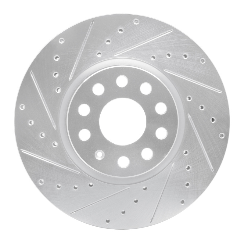 Audi Q3 Brake Rotor (1) - Front Left - R1 Concepts - Drilled & Slotted - Silver - `05-`25